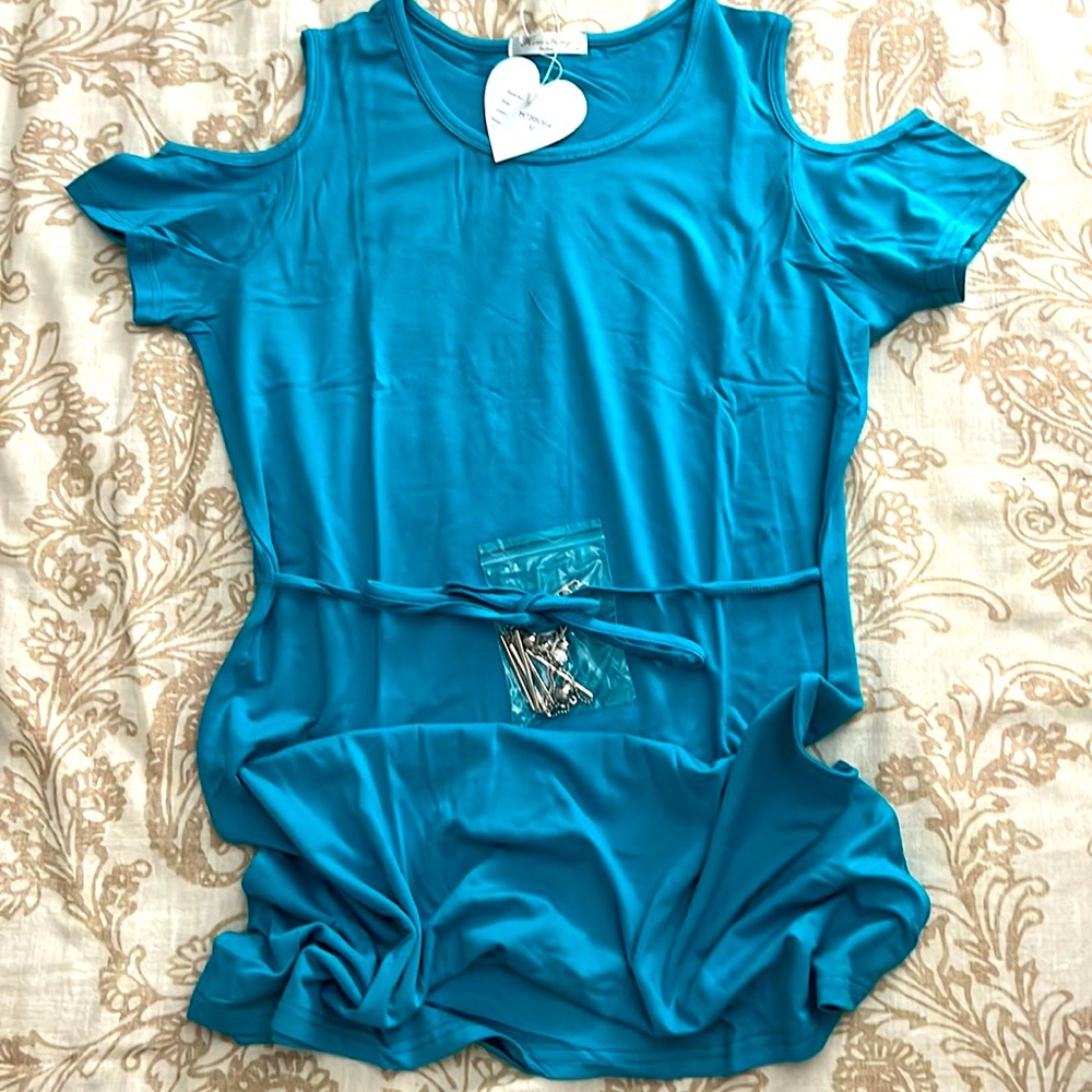 Hou Jong Women’s Medium Short Summer Dress with Accessories Teal NWT